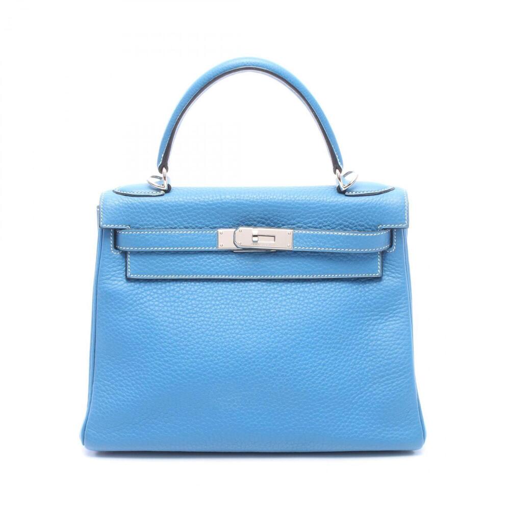 Hermes Kelly 28, 2-way handbag, leather, Taurillon Clemence blue tones.